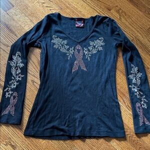Auangar Black Long Sleeve Top with Embellished Design